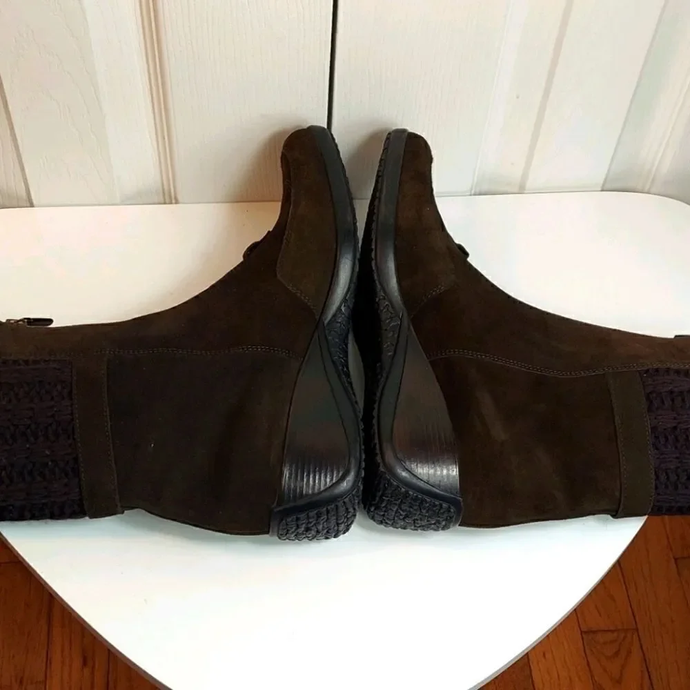Aquatalia Brown Suede Wedge Sweater Boots Sz 10